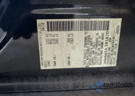 2018 Nissan Maxima 3.5S z USA, uszkodzony, nr VIN 1N4AA6AP1JC385820